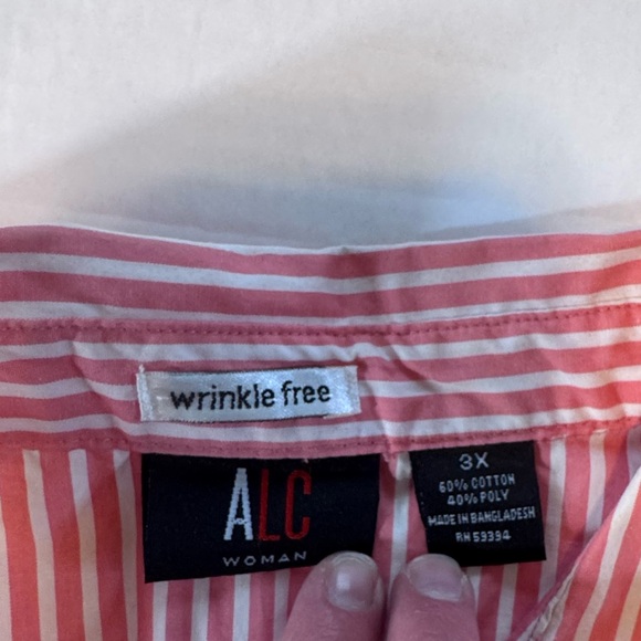 ALC Woman Pink White Stripe Sleeveless Button Down Blouse 3X Wrinkle Free - Picture 6 of 8